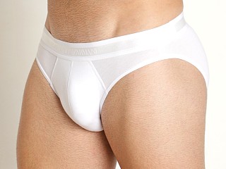 Model in white Emporio Armani Shiny Logoband Brief