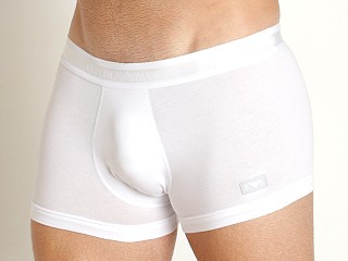 Model in white Emporio Armani Shiny Logoband Trunk