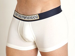 Model in cream Emporio Armani Logo Label Trunk