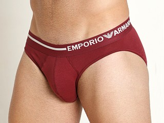 Model in burgundy Emporio Armani Side Logo Brief