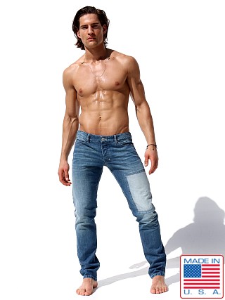 Model in beat-up wash Rufskin Bailey Japanese Denim Jeans