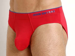 Model in racing red/regal blue John Sievers HIGHLITE Natural Pouch Brief Racing Red