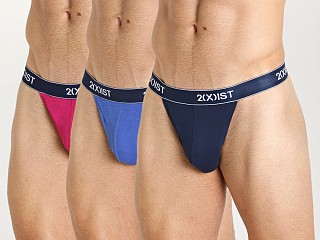 Model in dazzling blue/varsity navy/festival fuchsia 2xist Essential Y-Back Thong 3-Pack Multi