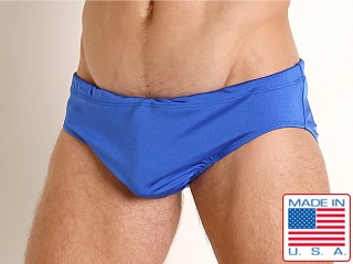 Model in royal Rick Majors Power Spandex Drawcord Brief