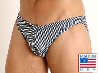 Model in black gingham checks LASC St. Tropez Low Rise Swim Brief