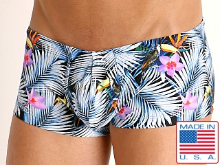 Model in tropic fronds Rick Majors Low Rise Swim Trunk