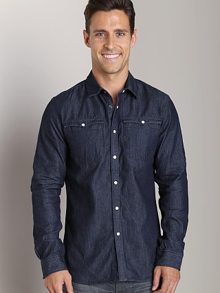 Model in rinsed G-Star Hunter Western Shatter Denim Shirt