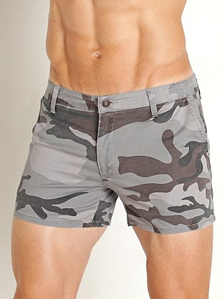 Model in grey Cell Block 13 Scout Camo Short