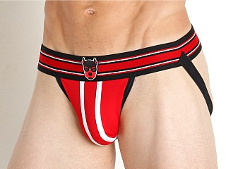 Model in red Cell Block 13 Kennel Club Atlas Jockstrap