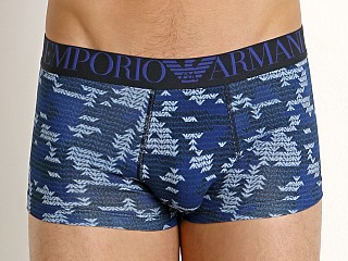 Model in marine print Emporio Armani All Over Eagle Trunk