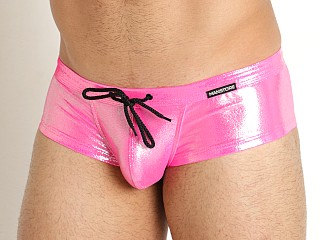 Model in hot pink Manstore Beach Club Sparkle Swim Trunk