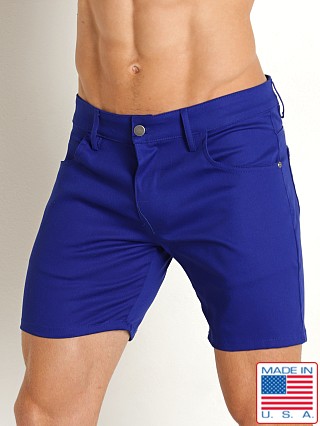 Model in royal LASC Cotton Twill 5-Pocket Shorts