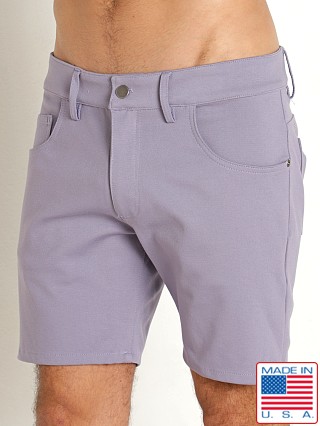 Model in lavender LASC Stretch Jersey 5-Pocket Shorts