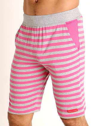 Model in fuchsia Modus Vivendi Pop Stripes Lounge Knee Short