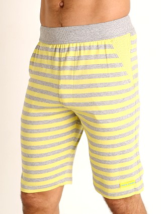 Model in yellow Modus Vivendi Pop Stripes Lounge Knee Short