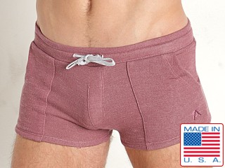 Model in mauve LASC Classic Terry 2" Workout Shorts