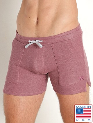 Model in mauve LASC Classic Terry 5" Workout Shorts