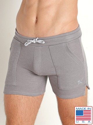 Model in silver LASC Classic Terry 5" Workout Shorts