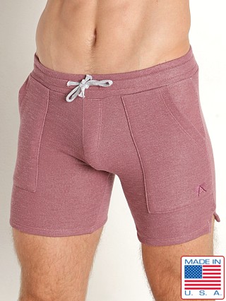 Model in mauve LASC Classic Terry 7" Workout Shorts