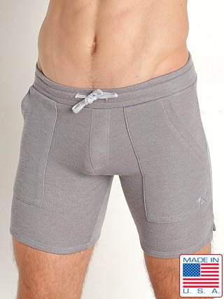 Model in silver LASC Classic Terry 7" Workout Shorts