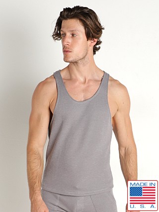 Model in silver LASC Classic Terry Workout Tank Top