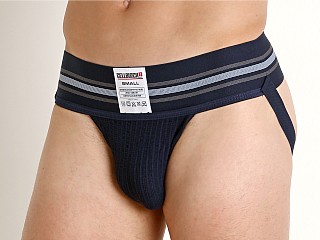 Model in navy Cell Block 13 Tight End Jockstrap