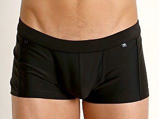 Model in black Tulio Solid C-Ring Swim Trunk