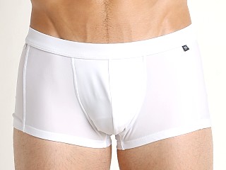 Model in white Tulio Solid C-Ring Swim Trunk