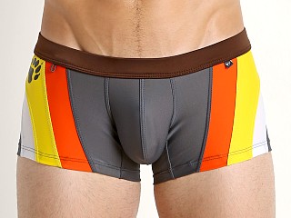 Model in grey/orange/yellow Tulio Bear Pride Swim Trunk