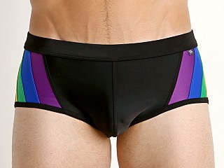 Model in black Tulio Rainbow Pride Swim Brief