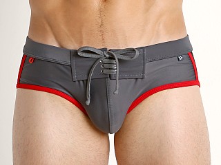 Model in black/grey/red Tulio Lace Front Swim Brief