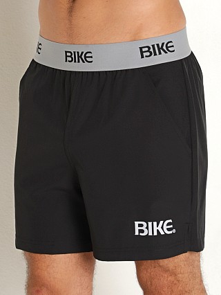 Model in black Bike Athletic Elastic Jock Waistband Gym Short