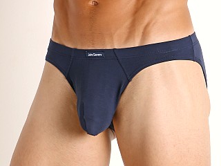 Model in midnight John Sievers LUX Natural Pouch Low Rise Brief