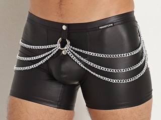 Model in black Manstore Catena Leather Look Chain Boxer