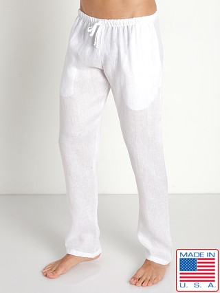 Model in white LASC Malibu Linen Pants