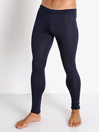 Model in navy McKillop Sleek Modal Tights