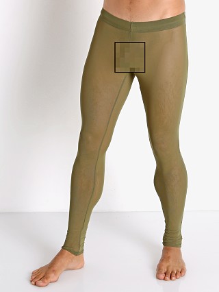 Model in army McKillop Sleek Ultra Stretch Mesh Tights