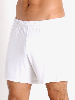 Model in white McKillop Propel Modal Lounge Shorts