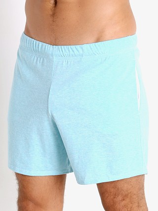 Model in aqua heather McKillop Propel Cotton/Poly Lounge Shorts