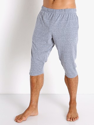 Model in light grey heather McKillop Slider Cotton/Poly Capri Shorts