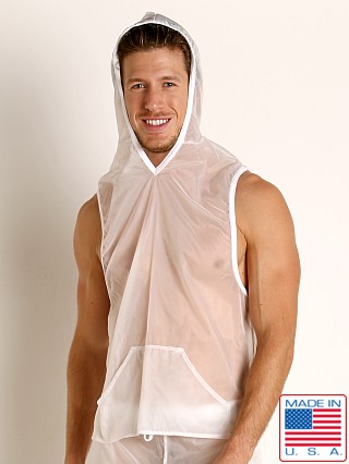 Model in white Go Softwear Hard Core Fluid Sleeveless Hoody