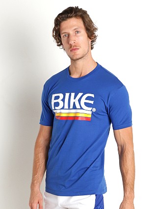 Model in royal Bike Athletic Logo T-Shirt