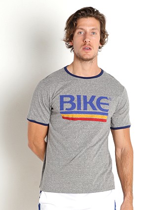 Model in heather grey Bike Athletic Logo Ringer T-Shirt