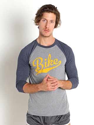 Model in grey/navy Bike Athletic Logo Baseball T-Shirt