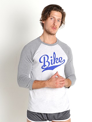 Model in white/navy Bike Athletic Logo Baseball T-Shirt