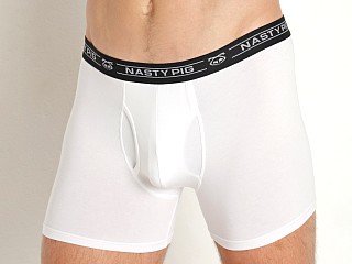 Model in white Nasty Pig Launch Boxer Briefs