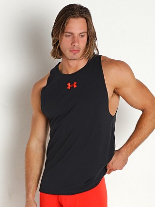 Model in black/bolt red Under Armour Baseline Cotton Tank