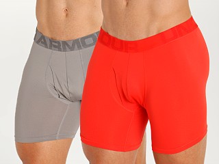 Model in radio red/pewter Under Armour Tech Mesh 6" Boxerjock 2-Pack