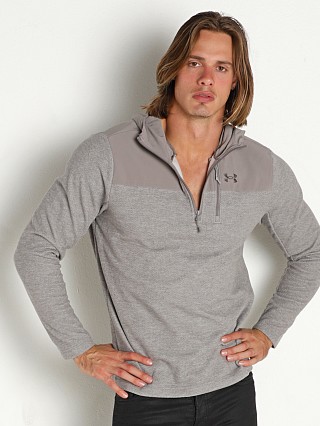 Model in pewter Under Armour Specialist Grid Zip Hoodie