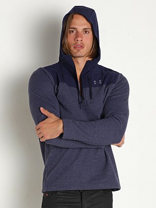 Model in midnight navy Under Armour Specialist Grid Zip Hoodie